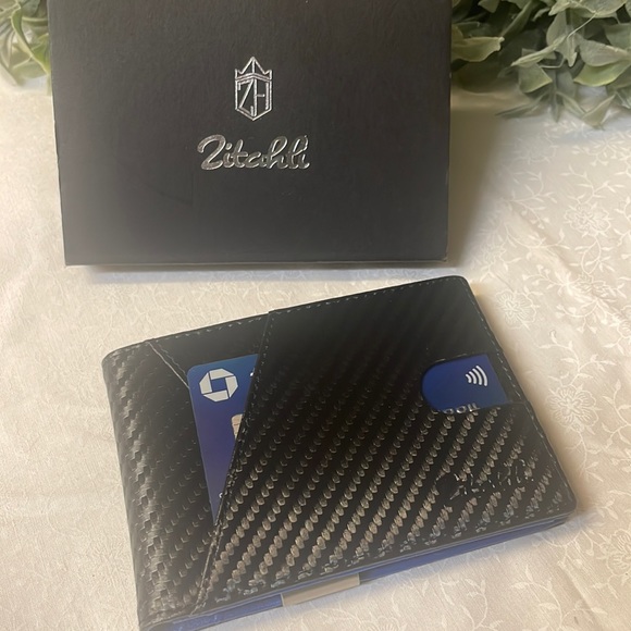 Zitahli Other - Wallet for Men - with Money Clip Slim Leather Carbon Black and Blue